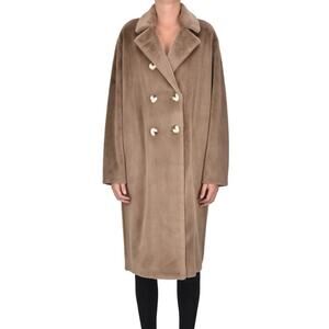 Betta Corradi Paris Eco Fur Women’s S Long Double Breasted Coat Chocolate Brown